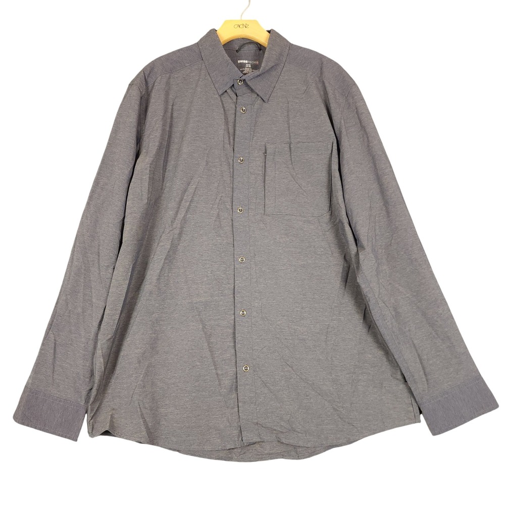 SWISS+TECH Men's Charcoal Long Sleeve Button Up Shirt XL/XG 46-48 Zipped Pocket